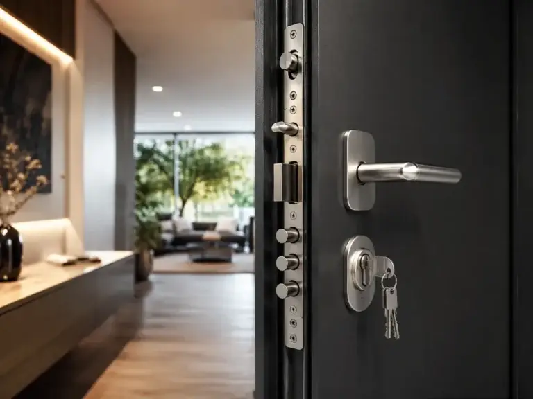 Moderne voordeur met stevig meerpuntsslot en sleutels voor extra veiligheid en betrouwbare woningbeveiliging